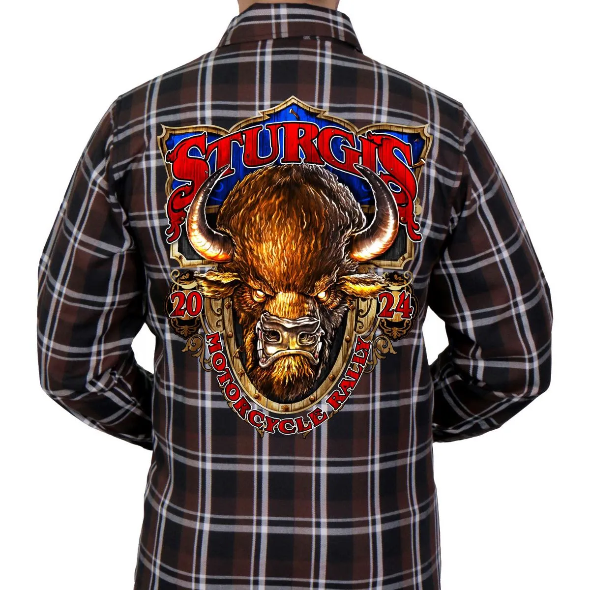 2024 Sturgis Men's Brown, Black & White Buffalo Motorcycle Rally Flannel SPB2108