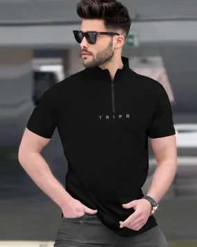 (4 COLORS) Men Plain Zipper Neck Half Sleeve T-shirt