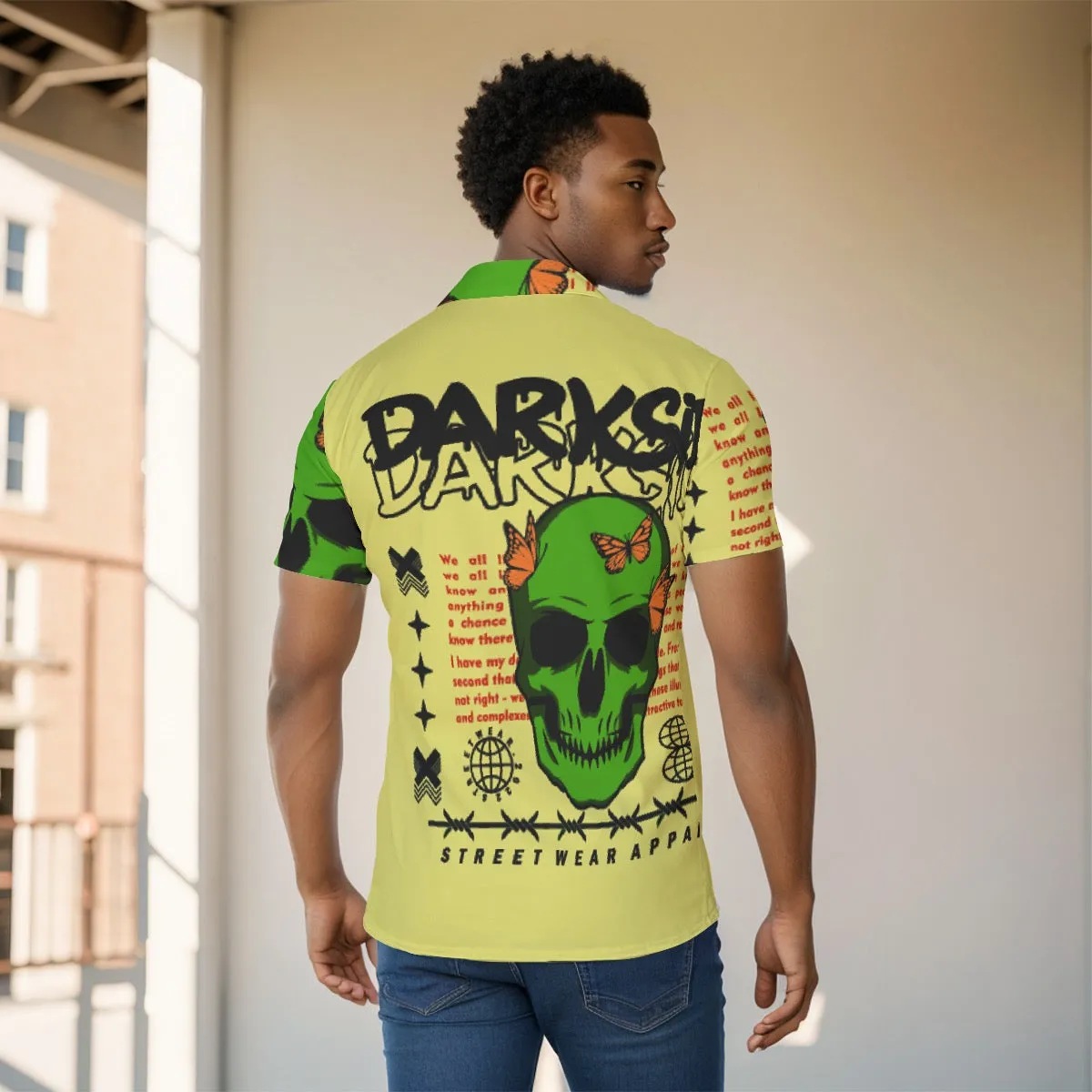 All-Over Print Men's Shirt yellow, and green skull print J 51