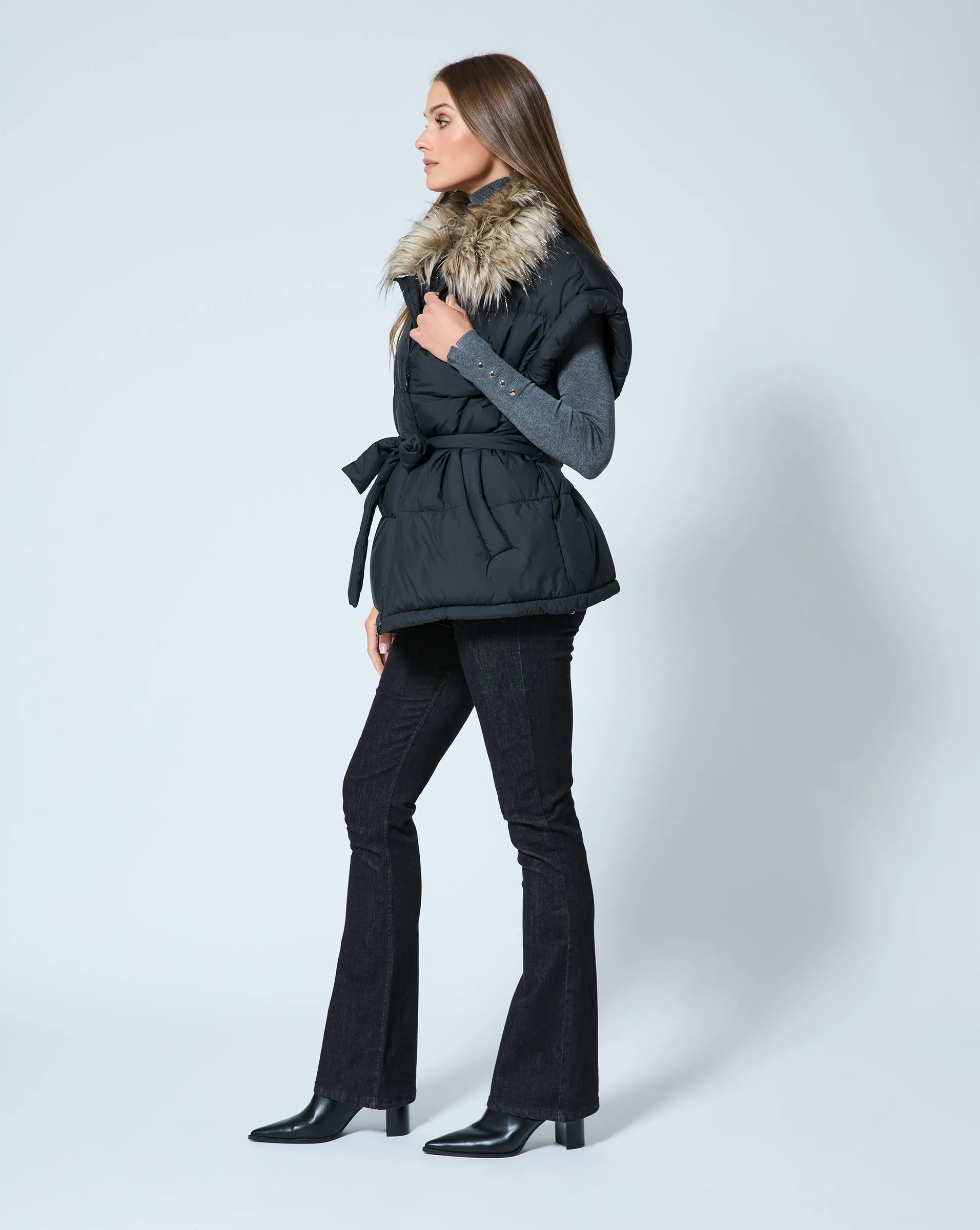 Apres Fox Faux Fur Collar Puffer Vest