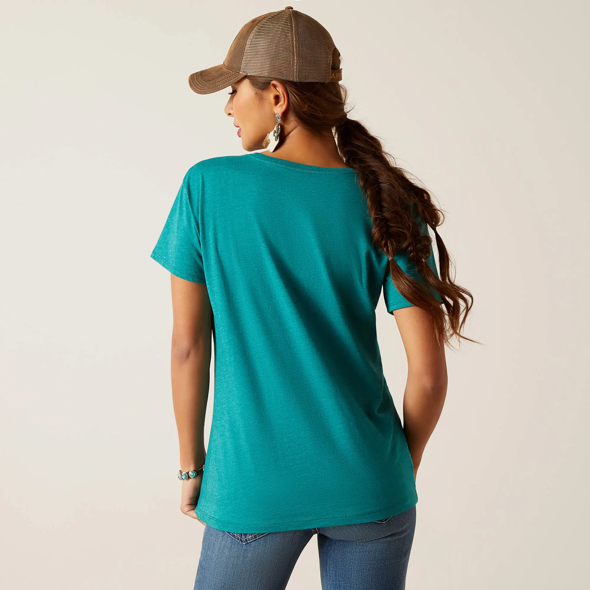 Ariat Women's Teal Green Longhorn Watercolor Tee