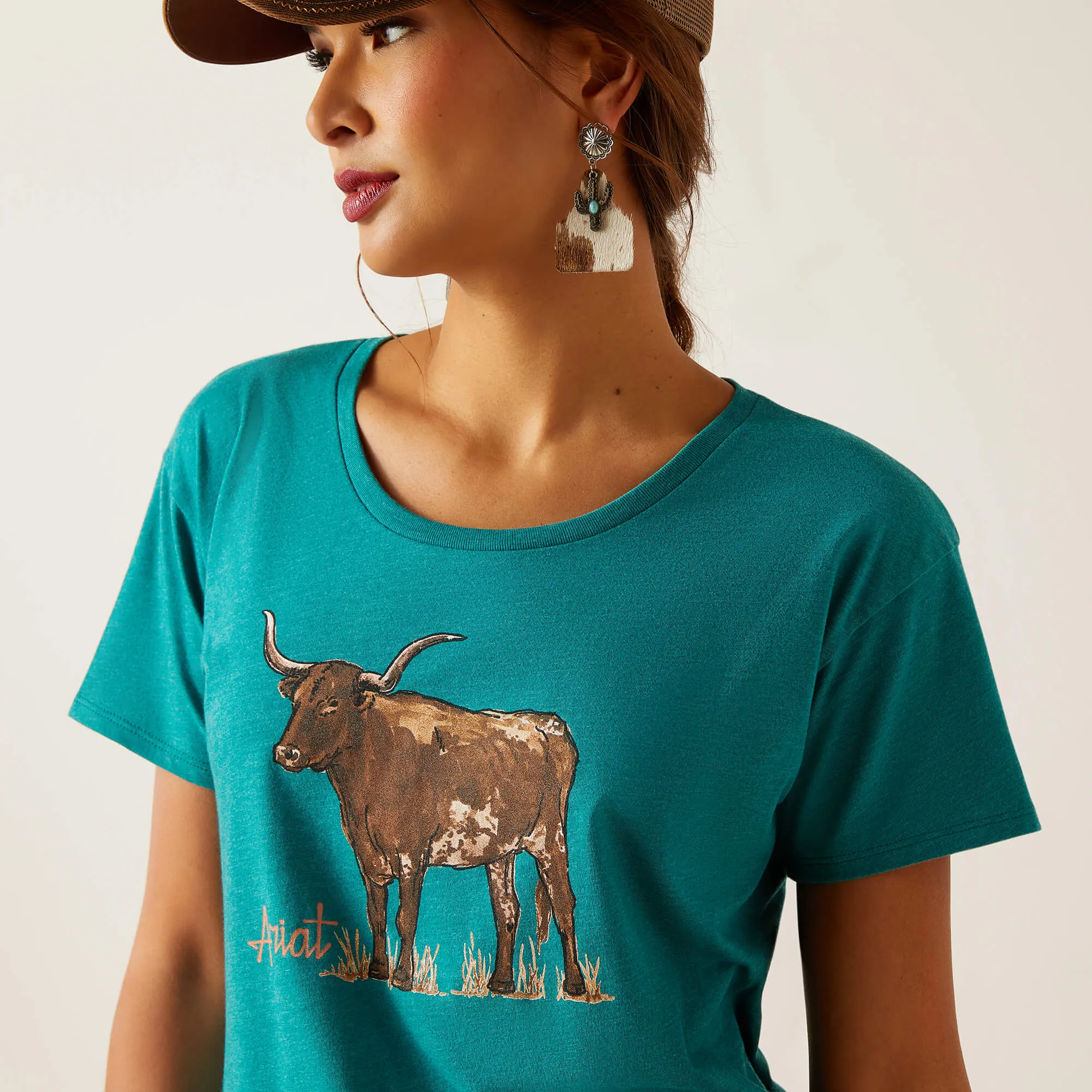 Ariat Women's Teal Green Longhorn Watercolor Tee