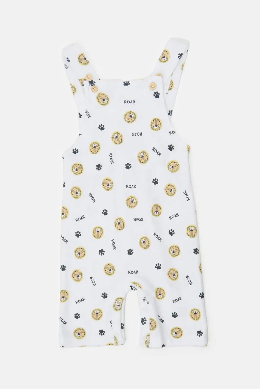 Baby Yellow And White Printed T-Shirt And Dungaree Set (2 Piece)