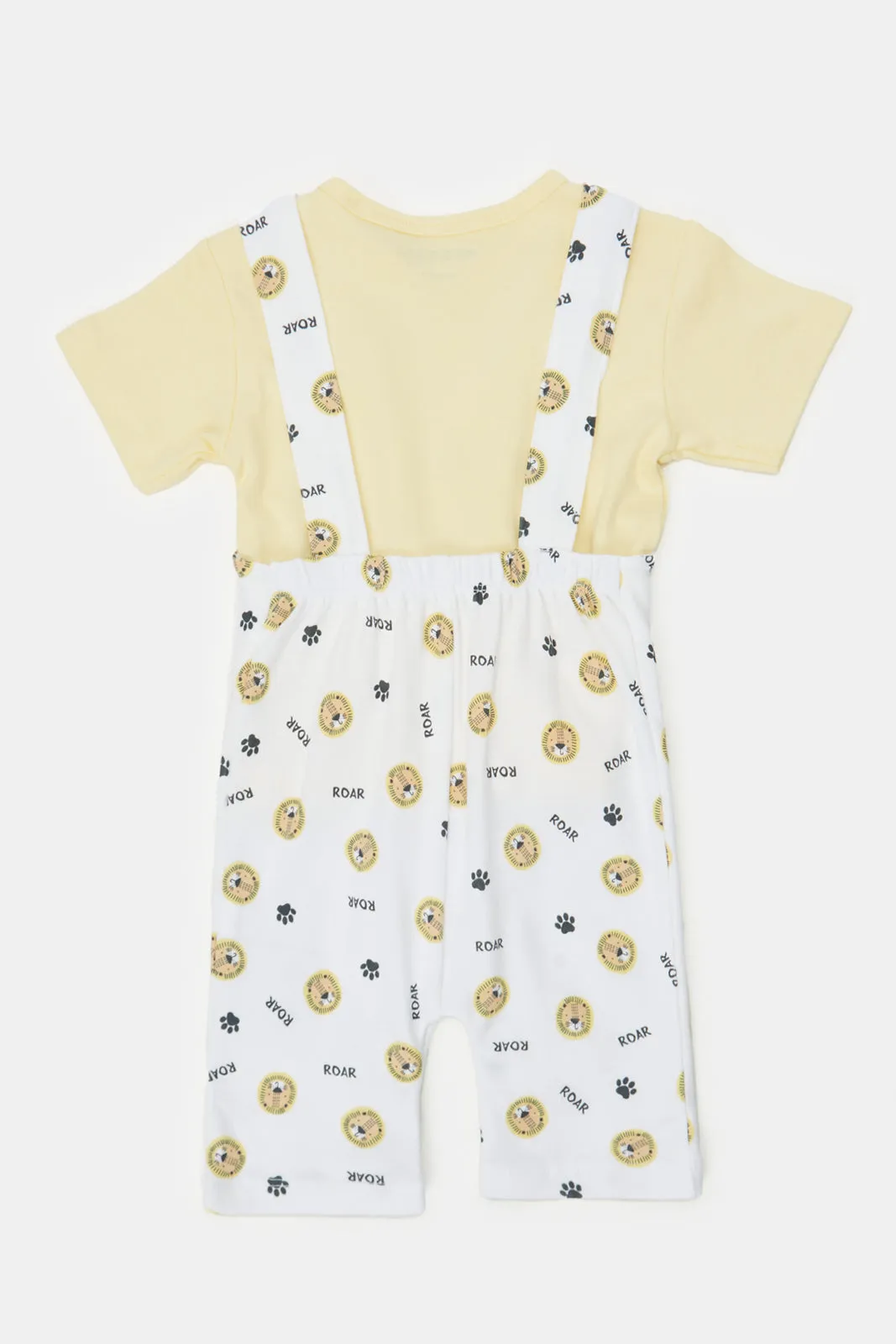 Baby Yellow And White Printed T-Shirt And Dungaree Set (2 Piece)