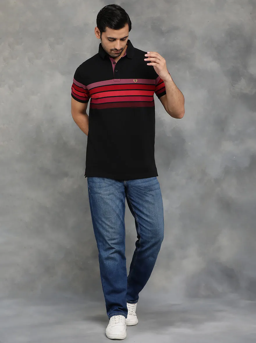 Black Striped Slim Fit Polo T-Shirt | JadeBlue