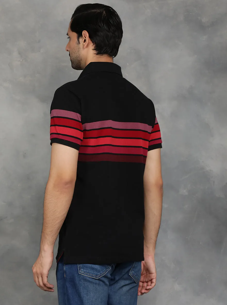 Black Striped Slim Fit Polo T-Shirt | JadeBlue