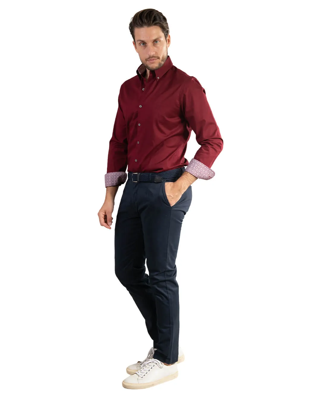 Bordeaux Cotton Twill Button Down Shirt