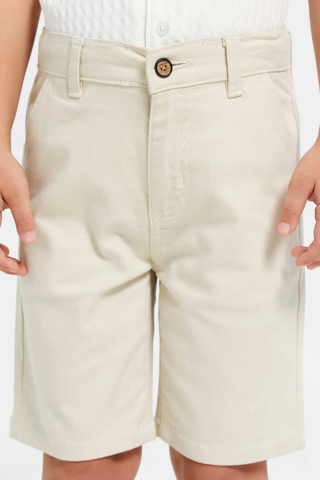 Boys Beige Knee-Length Chino Shorts