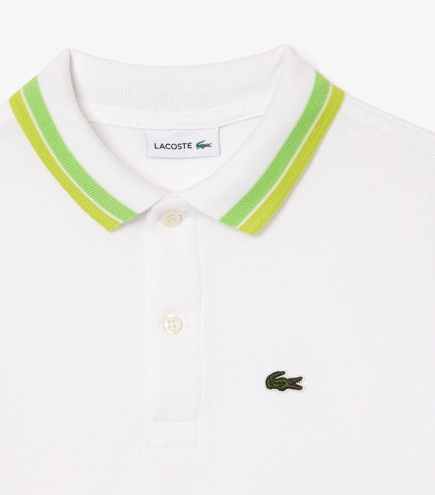 Boys' Lacoste Tricolor Collar Cotton Petit Piqué Polo Shirt White/Brasilia-White-Fire