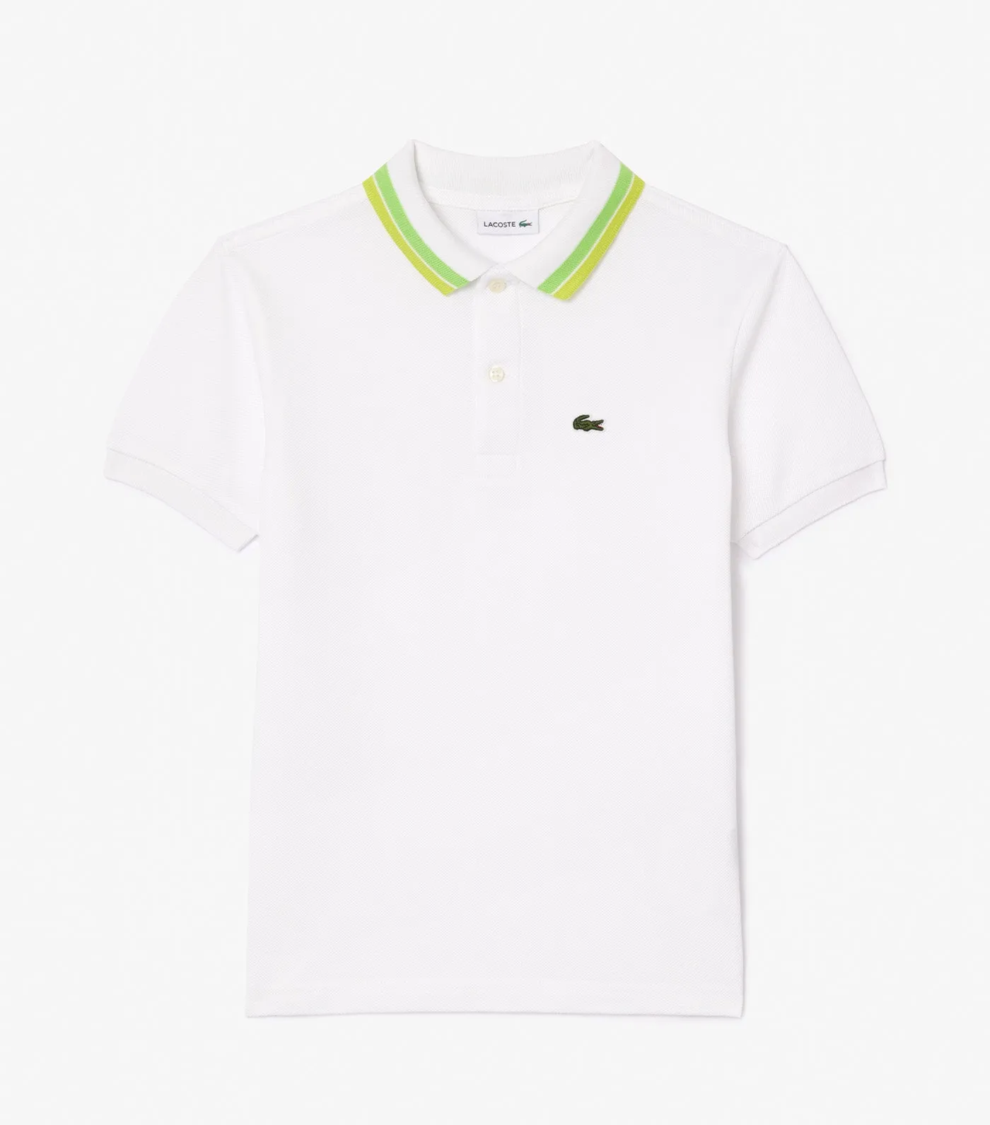 Boys' Lacoste Tricolor Collar Cotton Petit Piqué Polo Shirt White/Brasilia-White-Fire