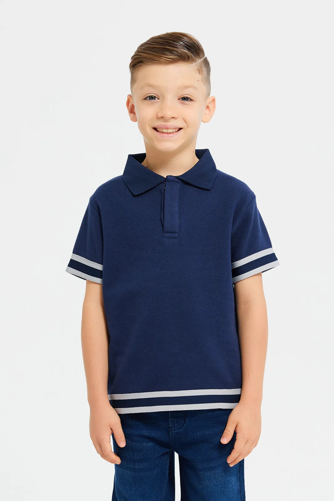 Boys Navy Plain Polo T-Shirt