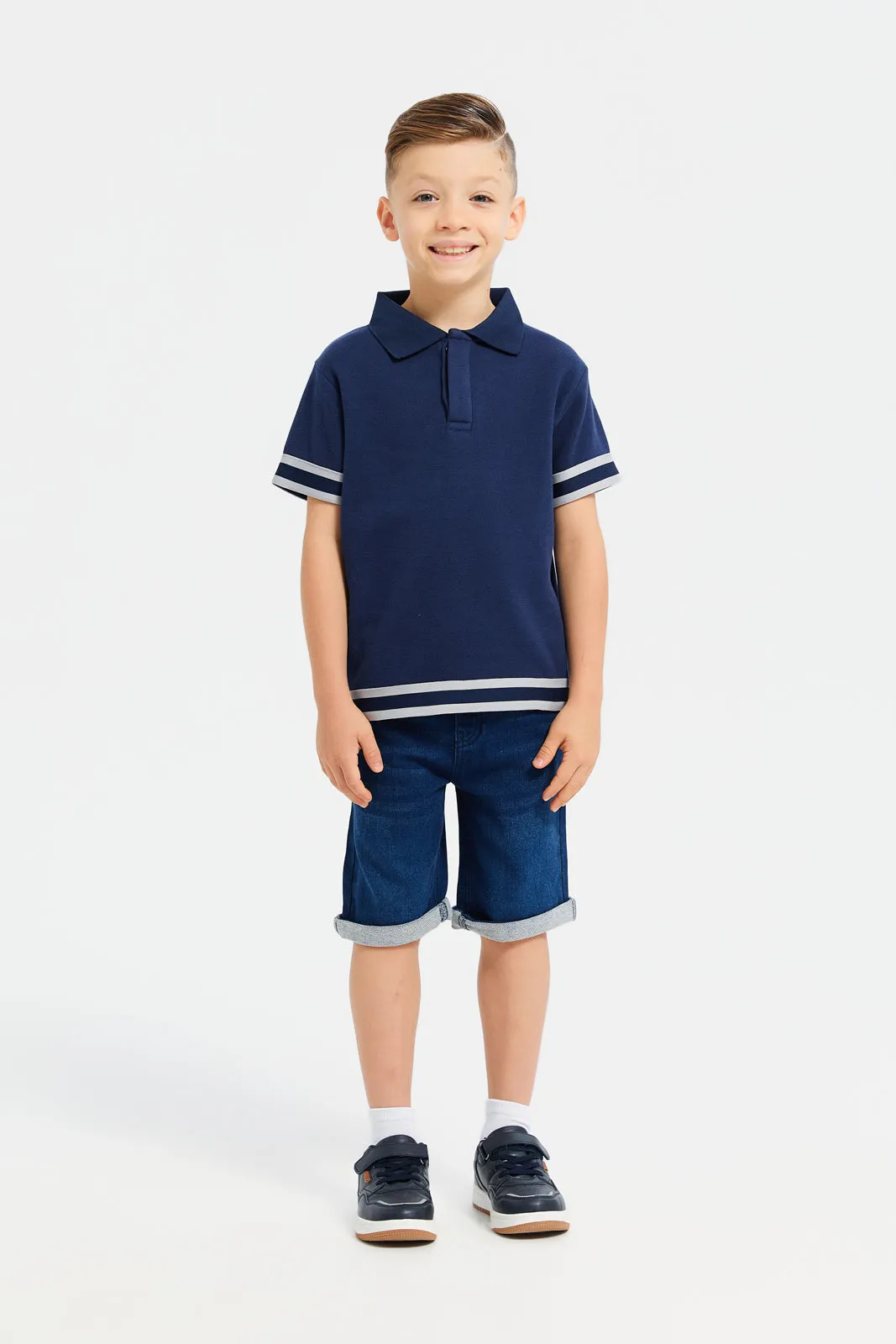 Boys Navy Plain Polo T-Shirt