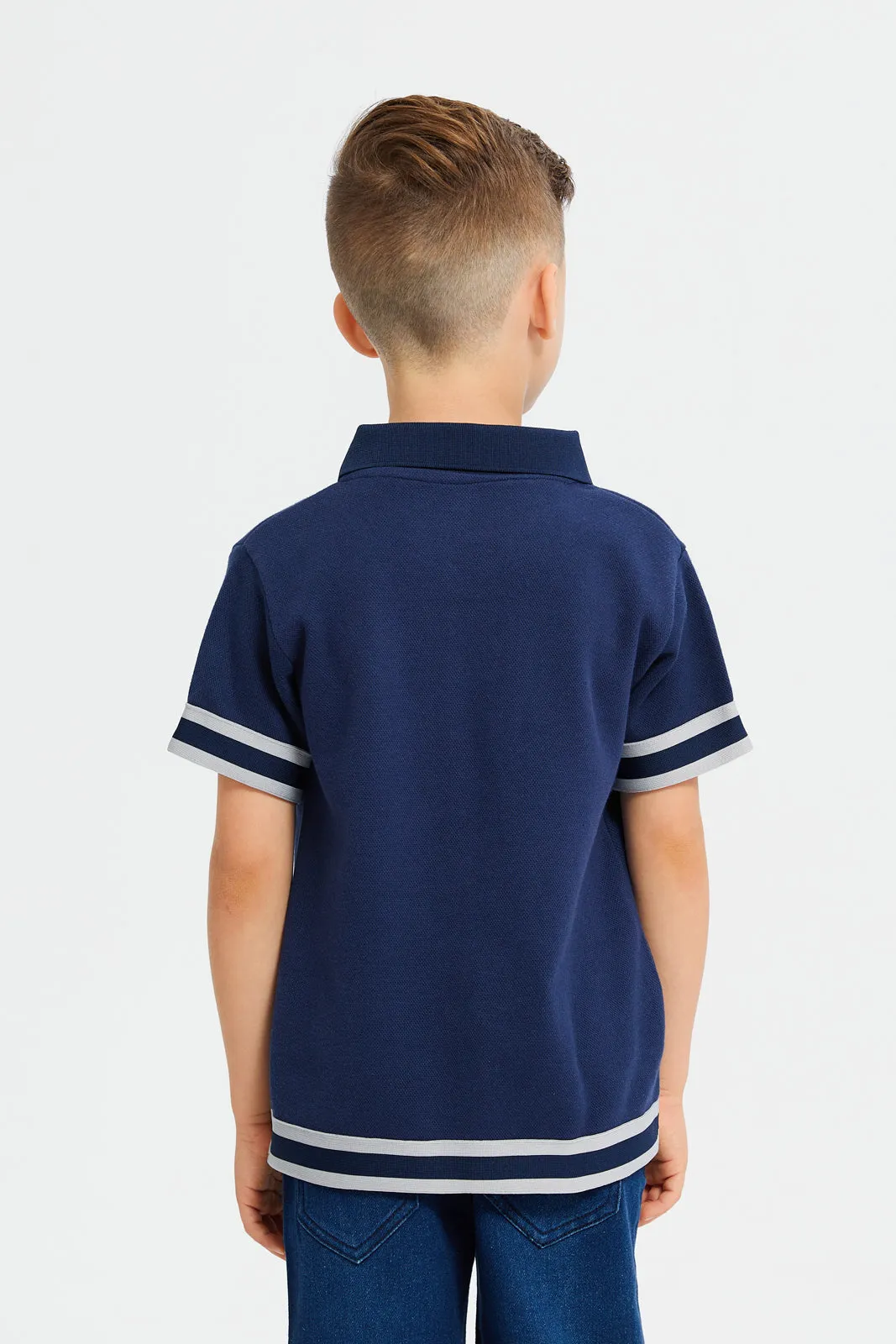 Boys Navy Plain Polo T-Shirt