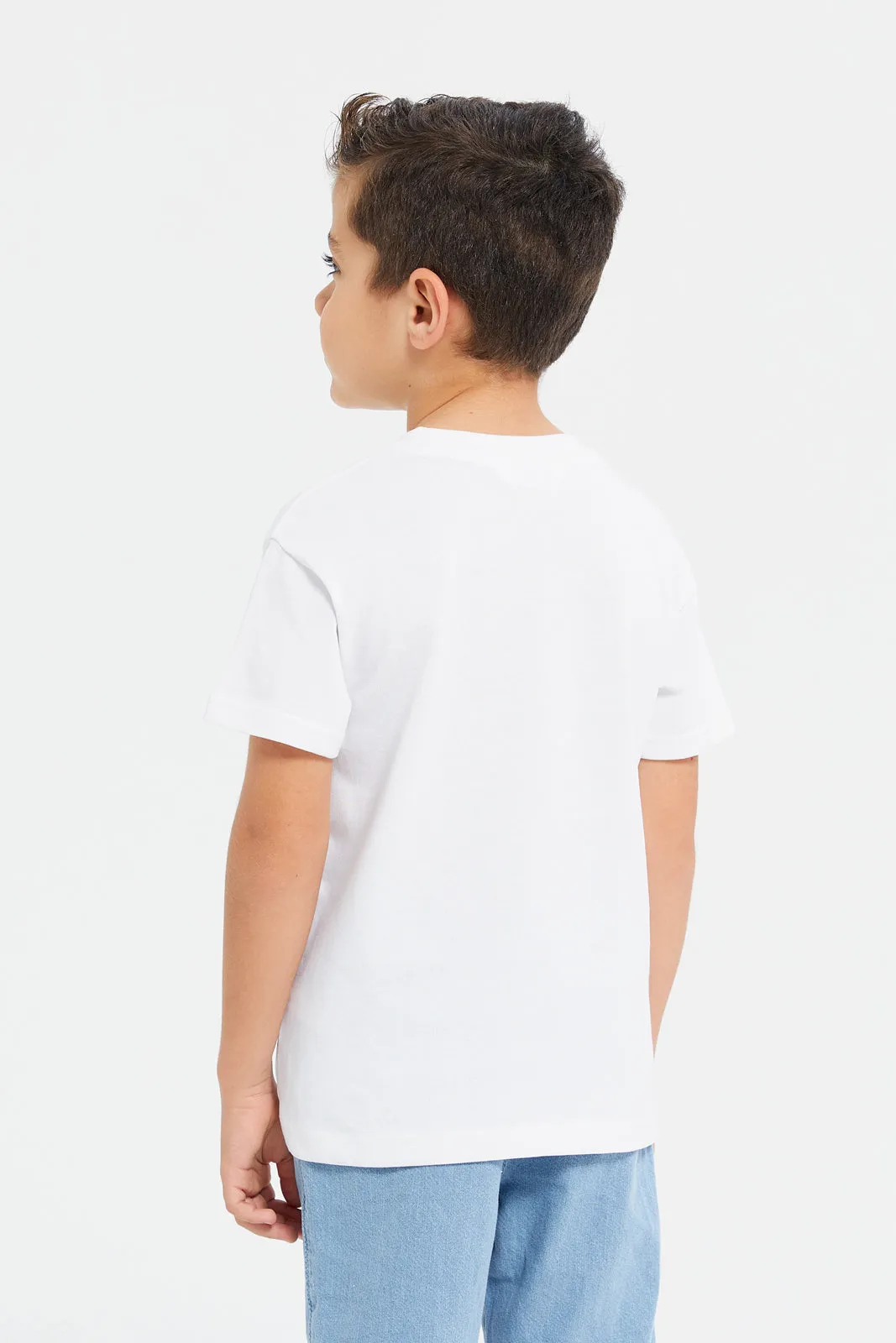 Boys White Oversized Flap Pocket T-Shirt