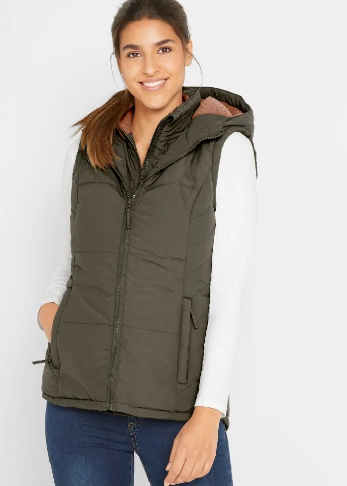 Bpc Bonprix Collection Functional Quilted Vest with Plush Lining, Green