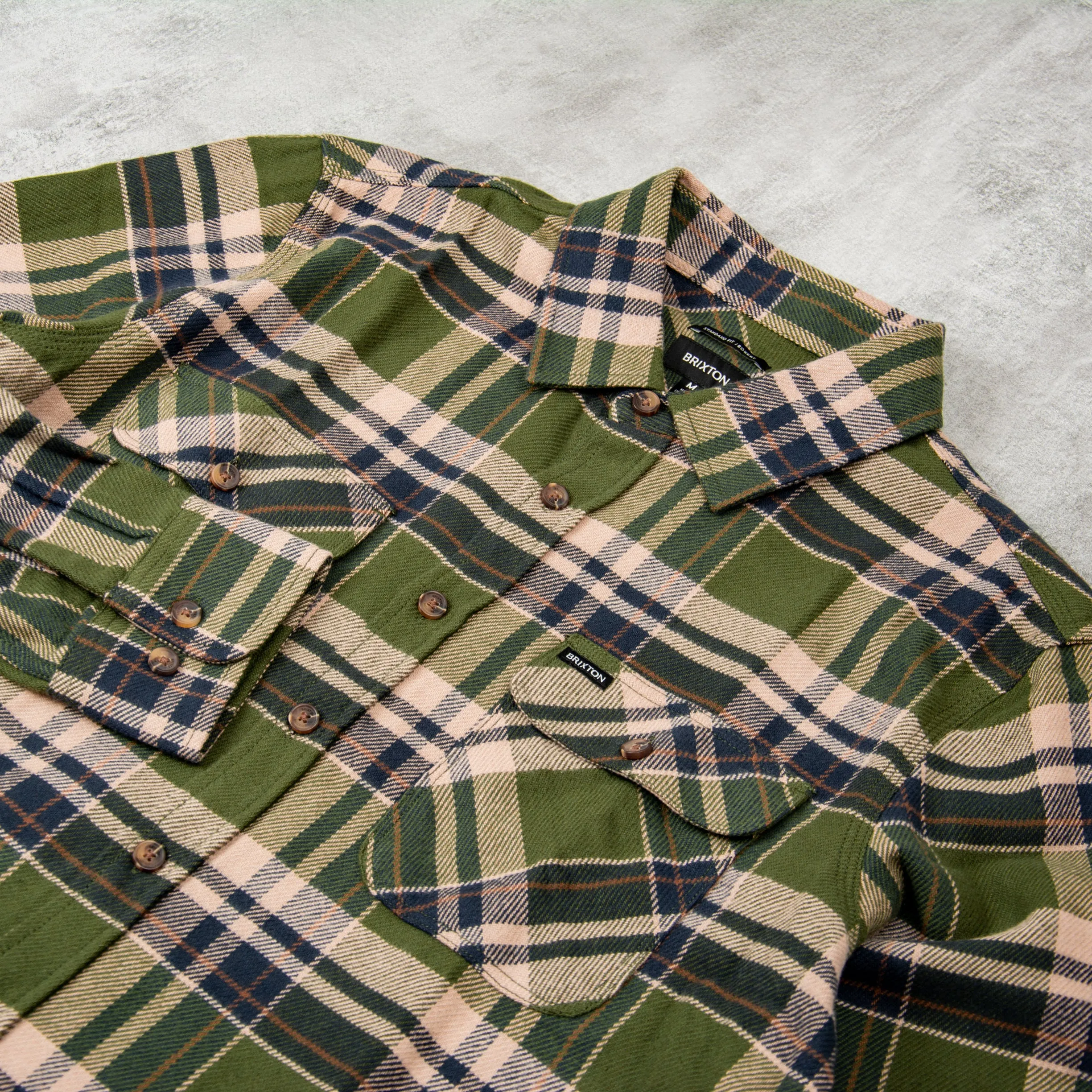 Brixton Bowery L/S Flannel Shirt - Cypress Green / Washed Navy / White