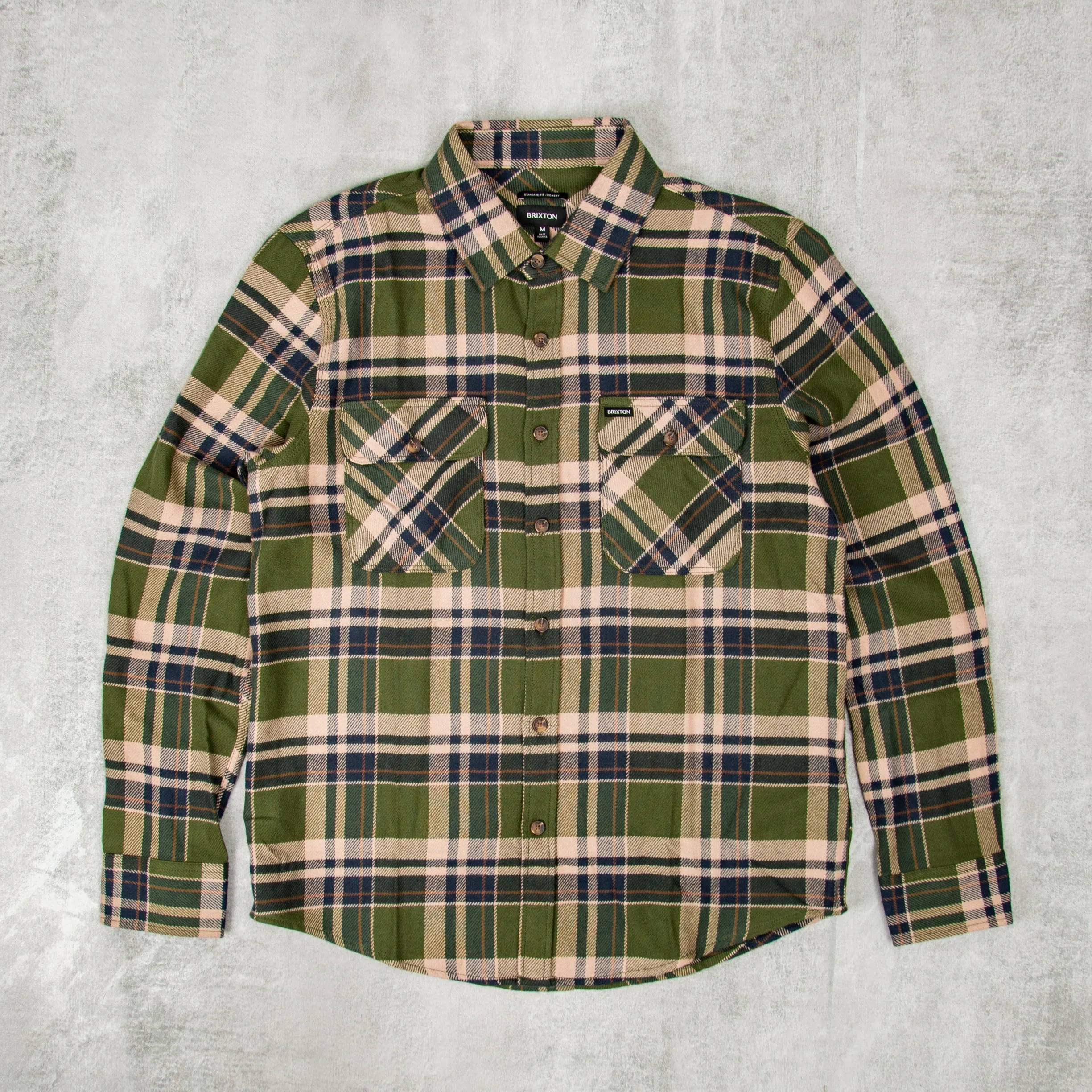 Brixton Bowery L/S Flannel Shirt - Cypress Green / Washed Navy / White