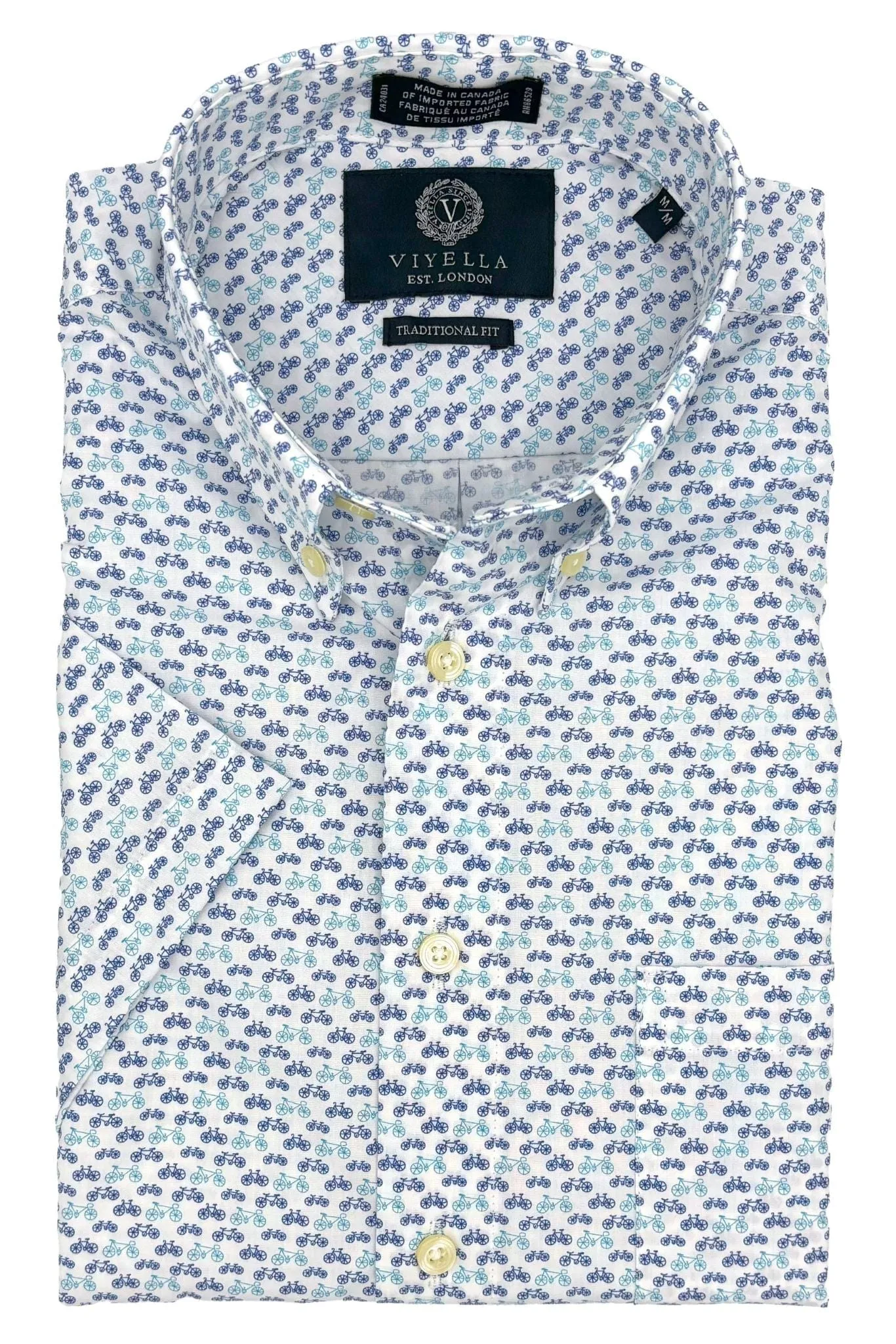 Button-Down Men's Short Sleeve Shirts - Blue Bicycle Print