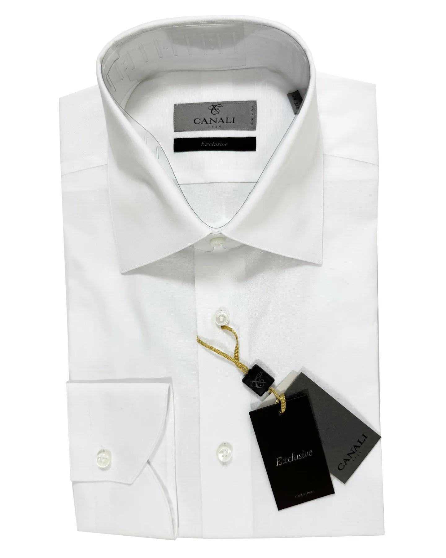 Canali Dress Shirt 39 - 15 1/2 White Cotton Linen - Exclusive Collection