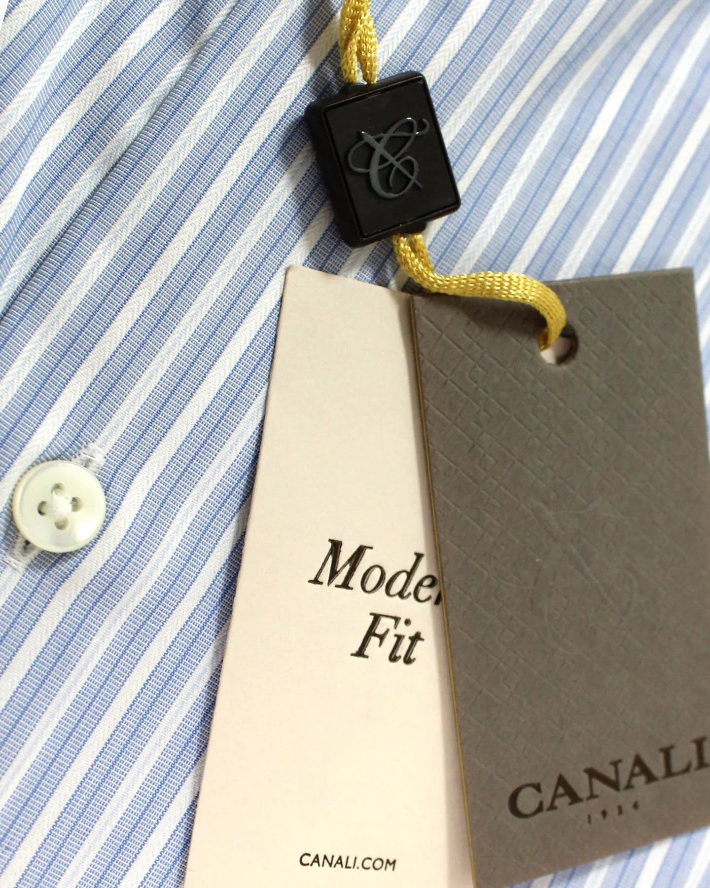 Canali Dress Shirt Blue White Navy Stripes - Modern Fit 40 - 15 3/4