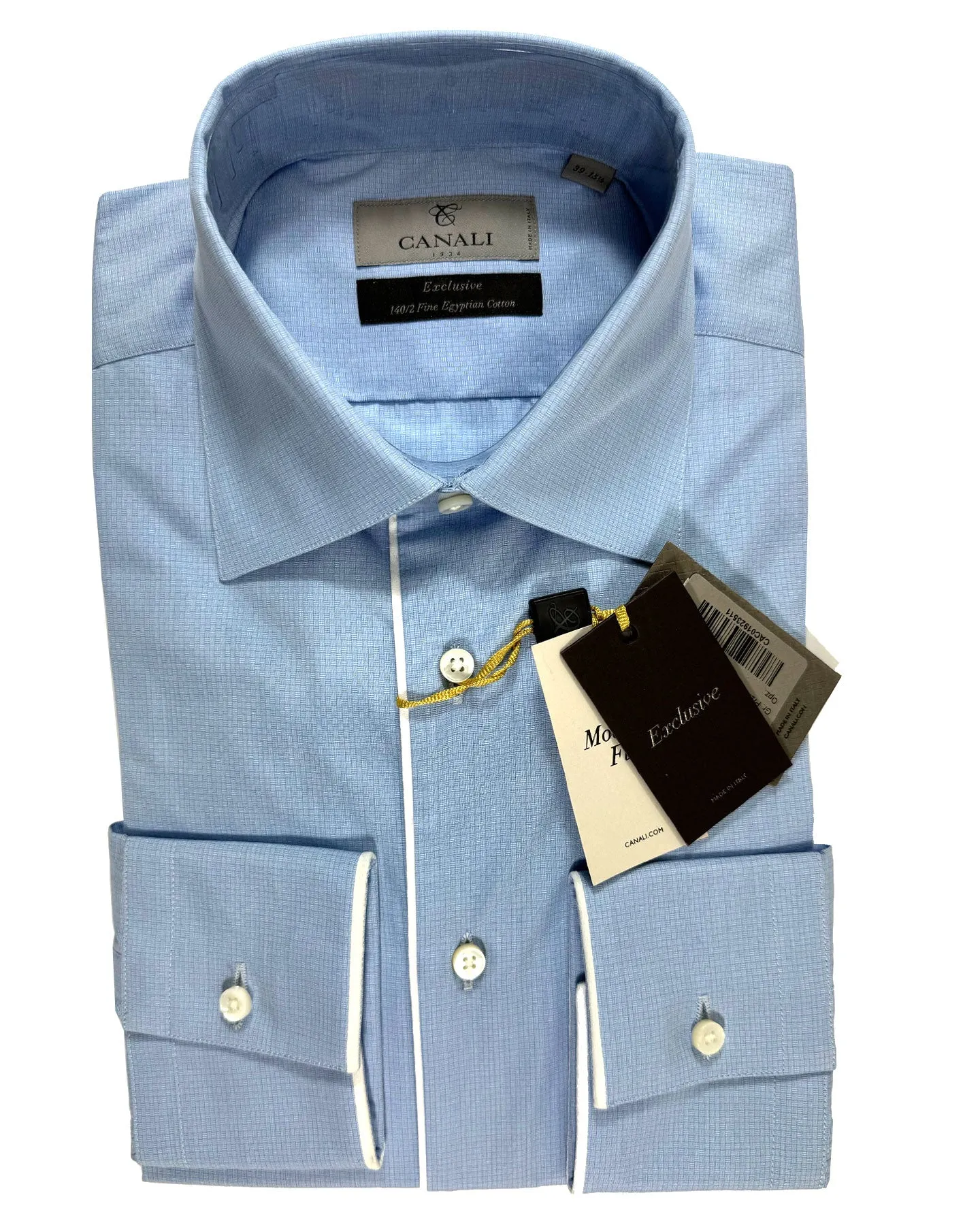 Canali Dress Shirt Exclusive Blue Design - Modern Fit 39 - 15 1/2