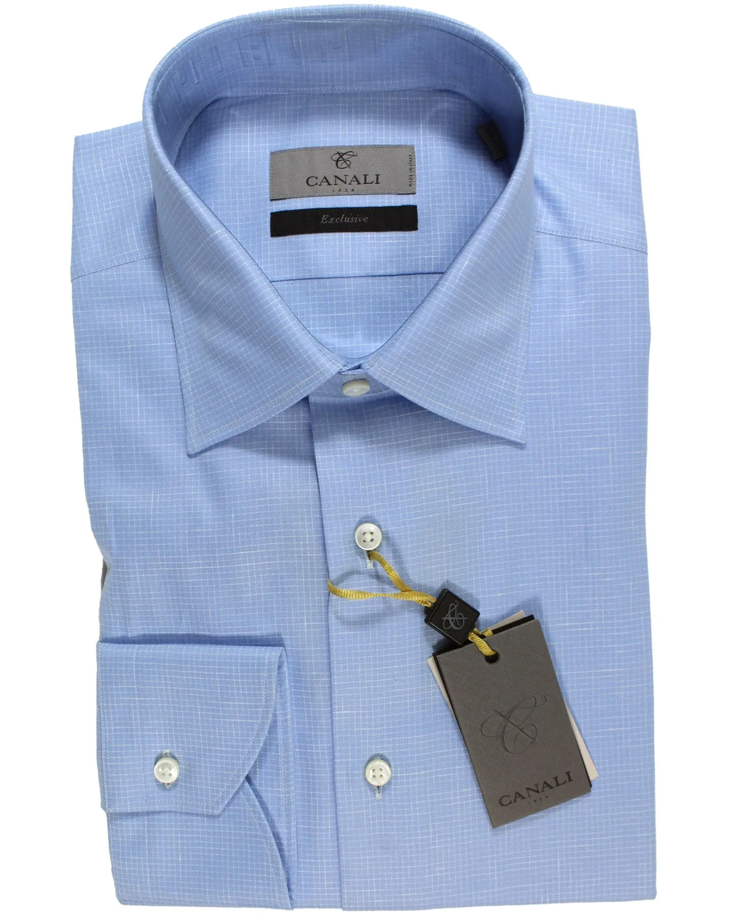 Canali Dress Shirt Exclusive Blue White Check - Modern Fit 40 - 15 3/4 SALE