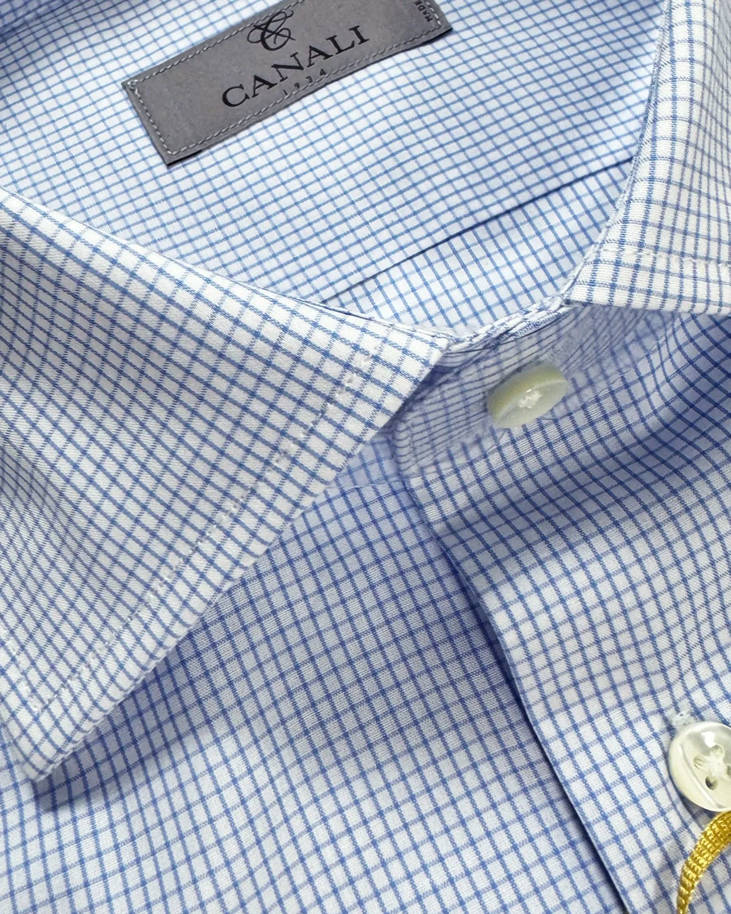 Canali Dress Shirt Graph Check White Blue - Modern Fit 39 - 15 1/2