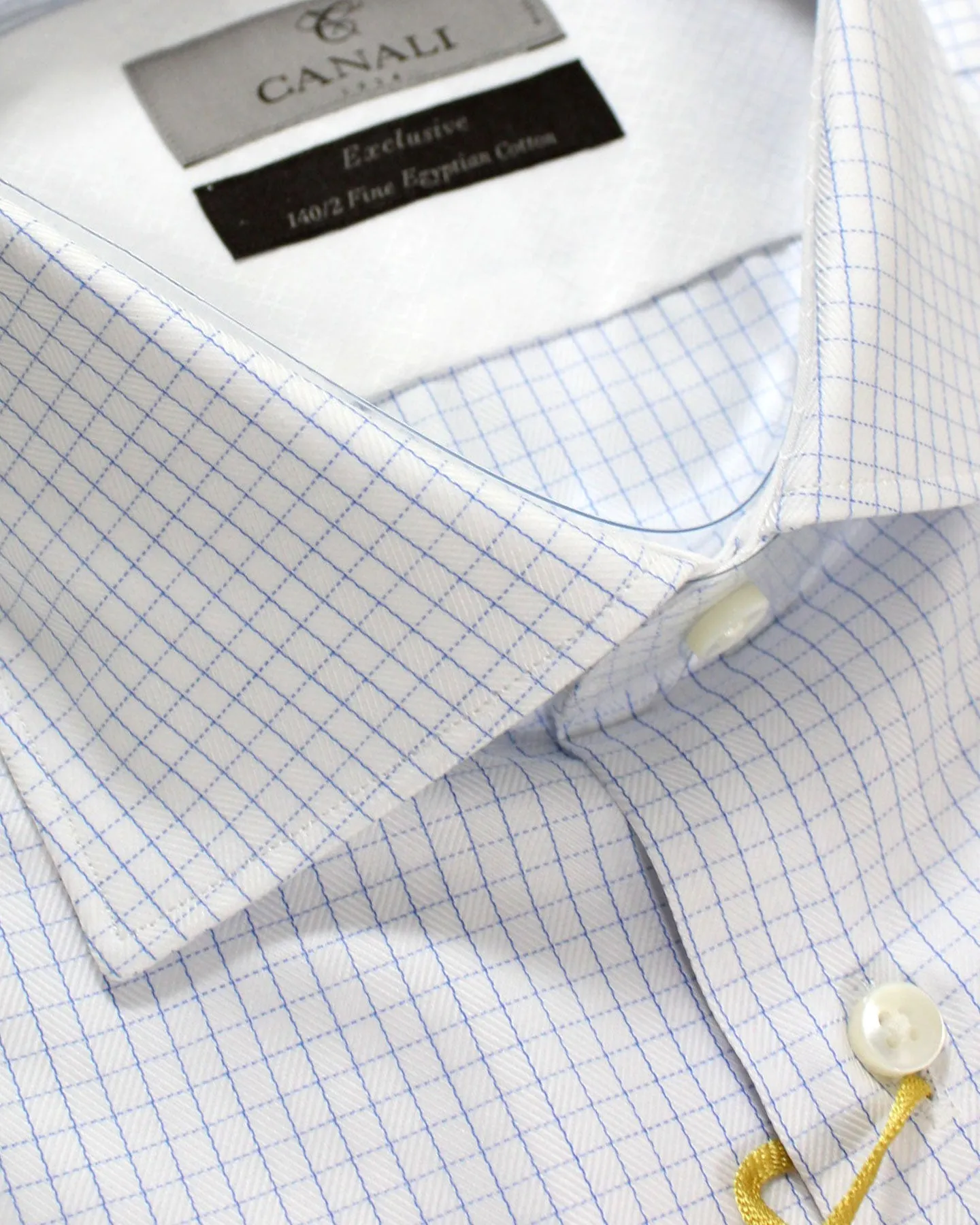 Canali Dress Shirt White Blue Graph Check Exclusive Collection - Modern Fit 39 - 15 1/2 SALE