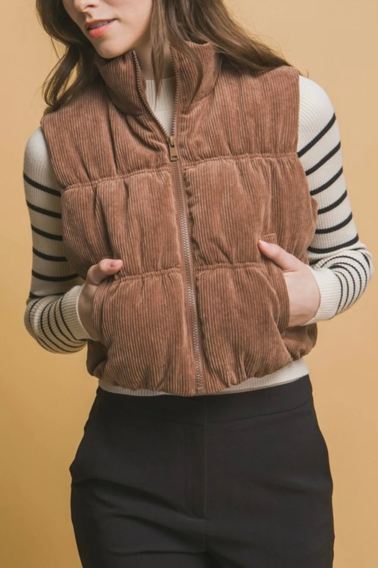 Chocolate Corduroy Cropped Vest