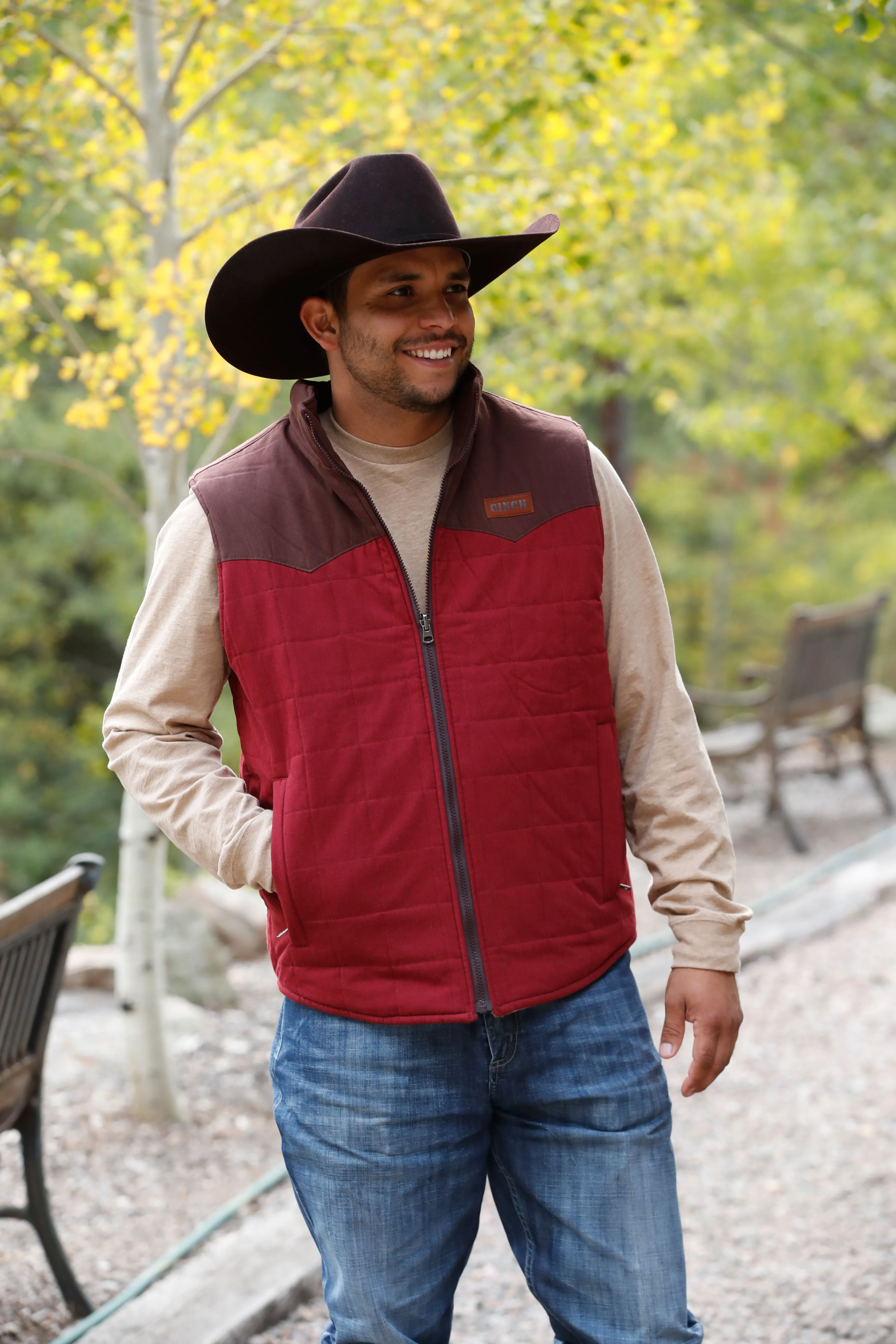 Cinch Men's Burgundy Quilted Reversible Vest