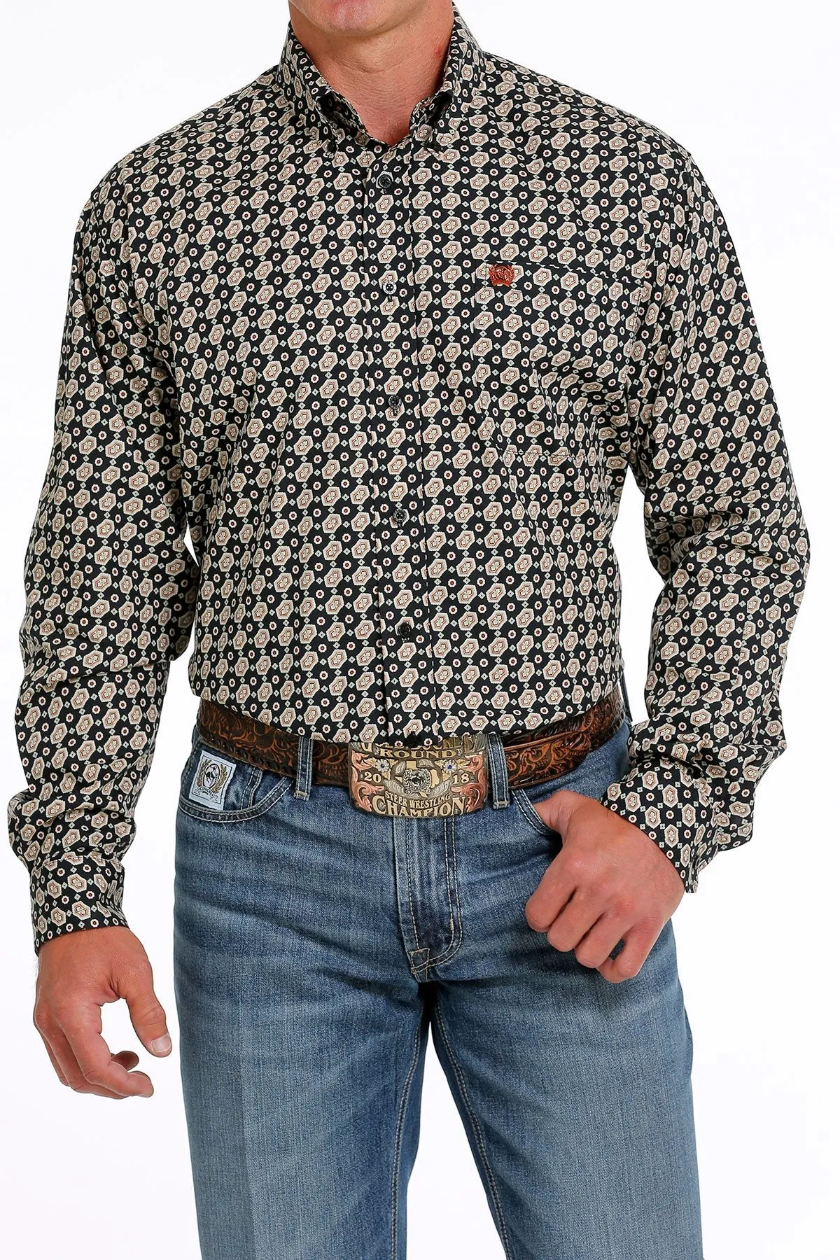 Cinch Men's Medallion Print Button Down - Black/Khaki MTW1105613