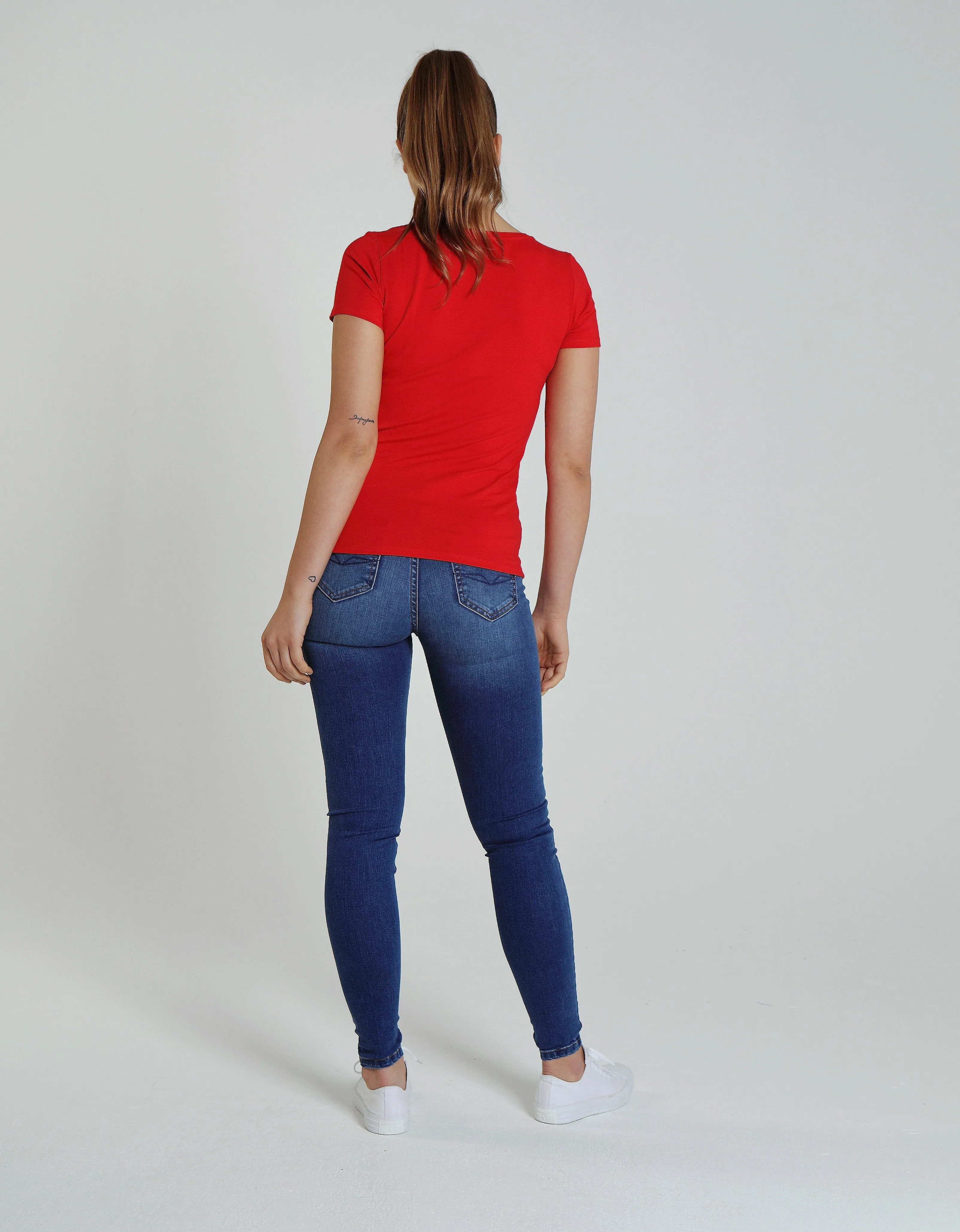 Clara V Neck Basic Vermillion Red