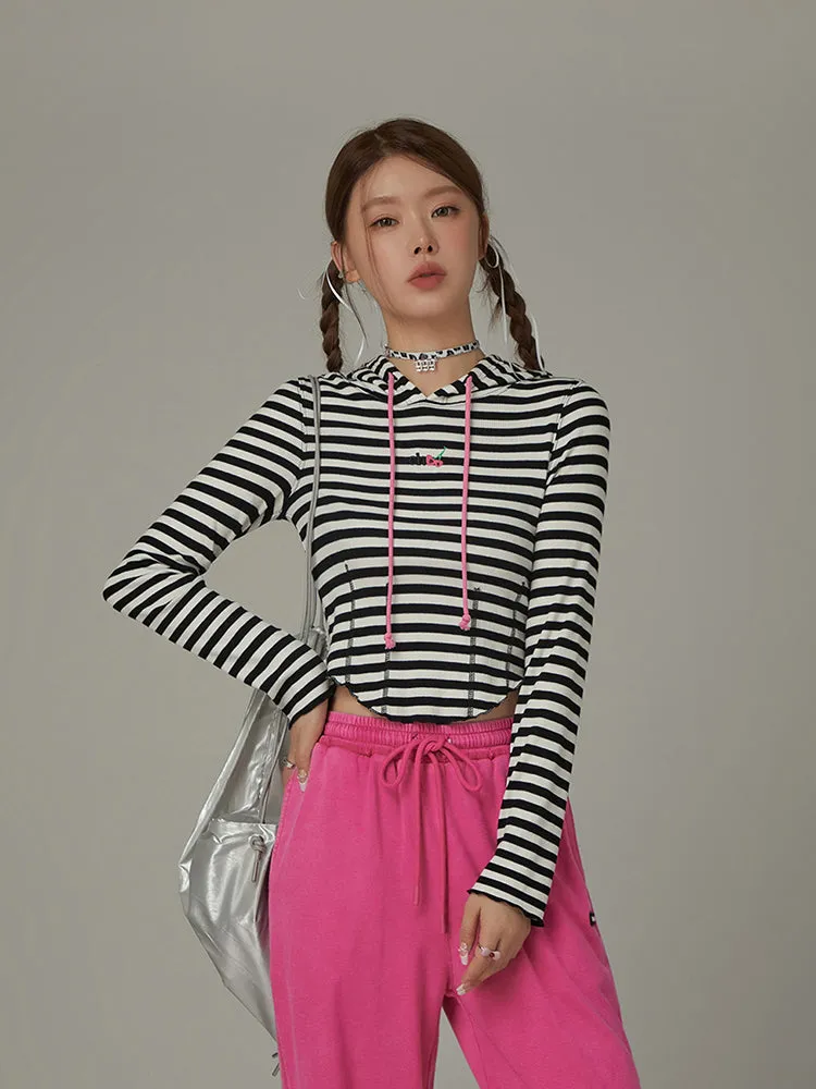 Color Striped Hooded T-Shirt