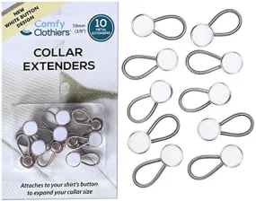 Comfy Clothiers 10 Pack White Collar Extenders Elastic Extenders for Dress Shirt