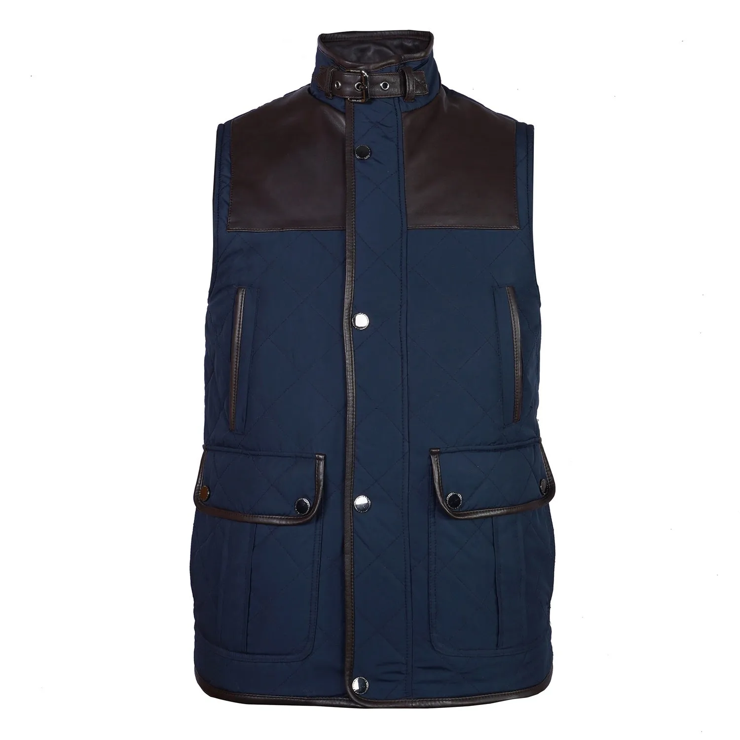 Contrasting Trims Block Blue Puffer Vests