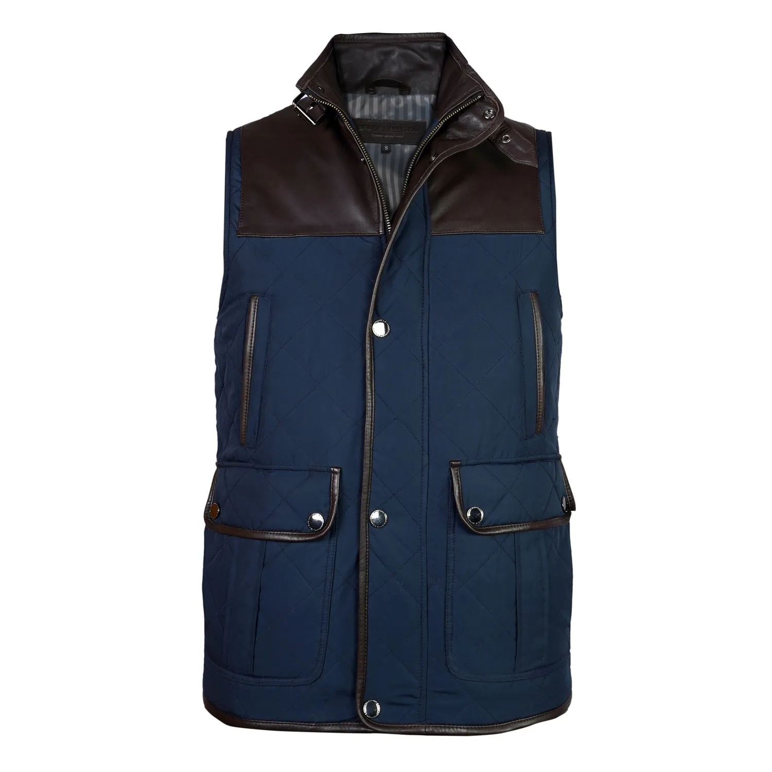 Contrasting Trims Block Blue Puffer Vests