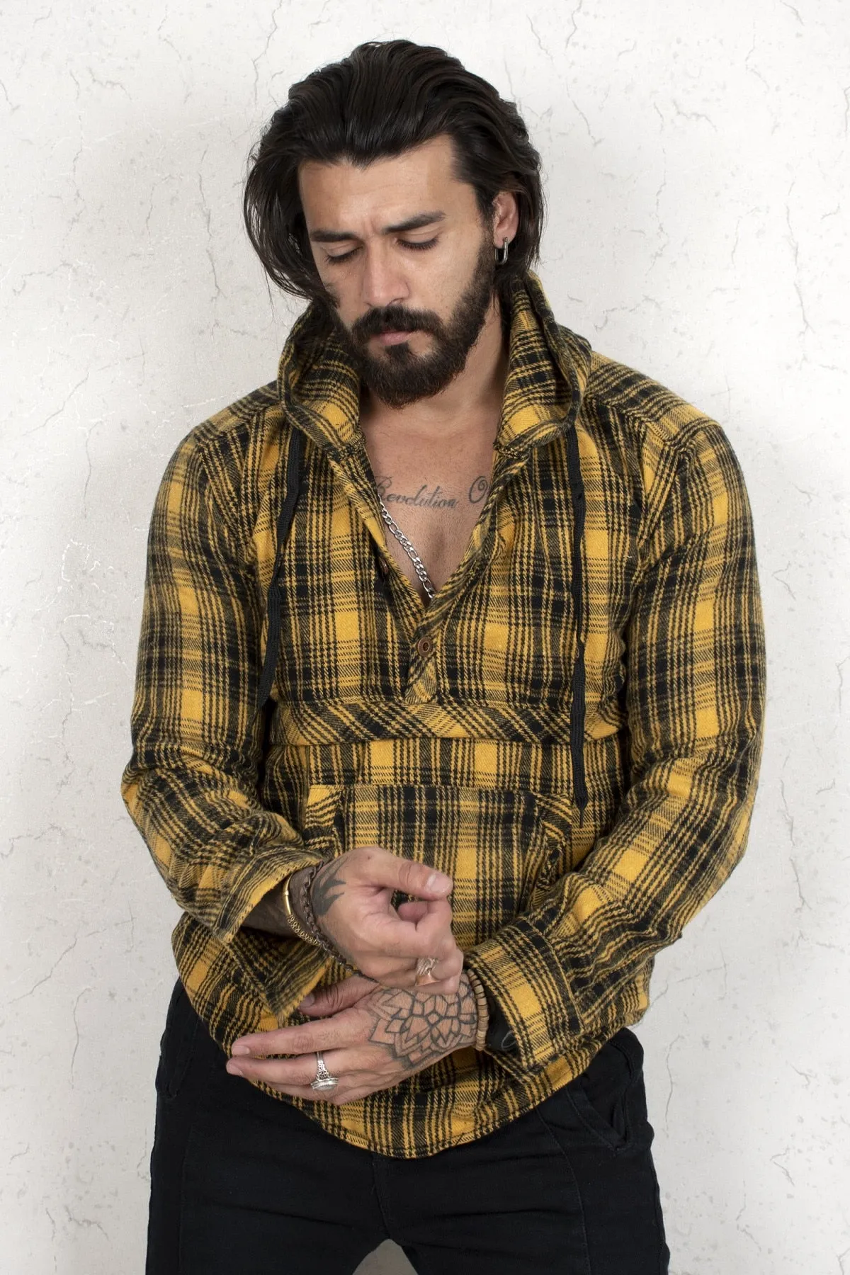 DeepSEA Hooded Kangaroo Pocket Long Sleeve Lumberjack Shirt 2101213