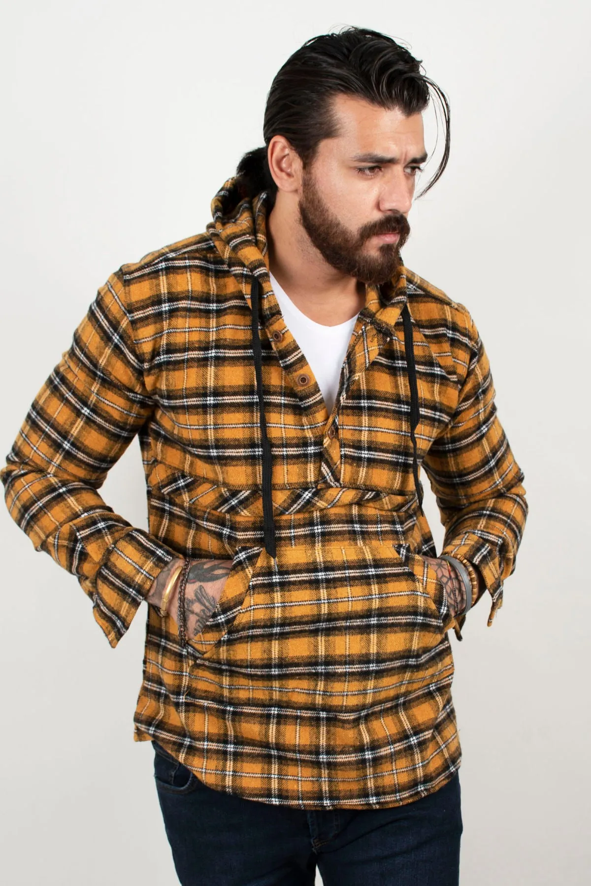 DeepSEA Hooded Kangaroo Pocket Long Sleeve Lumberjack Shirt 2101213