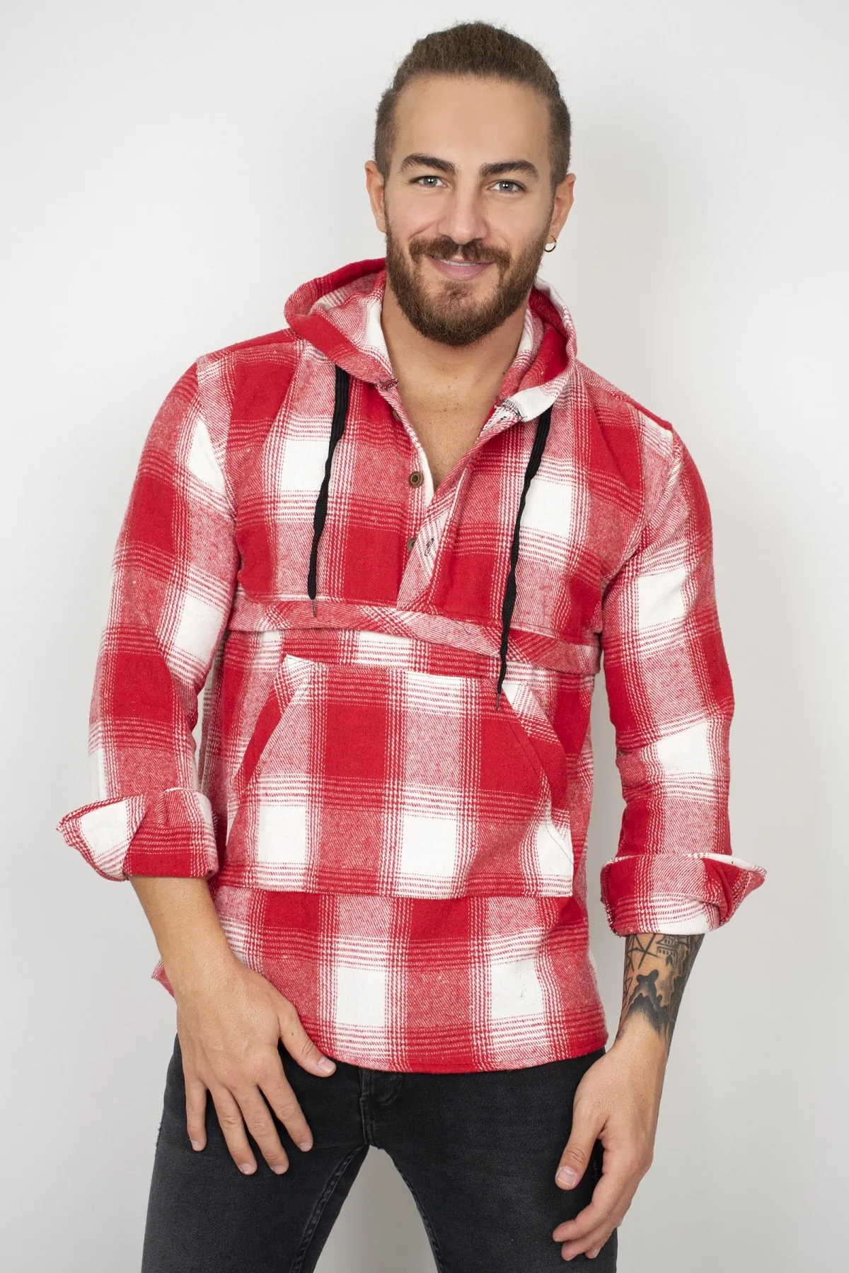 DeepSEA Hooded Kangaroo Pocket Long Sleeve Lumberjack Shirt 2101213