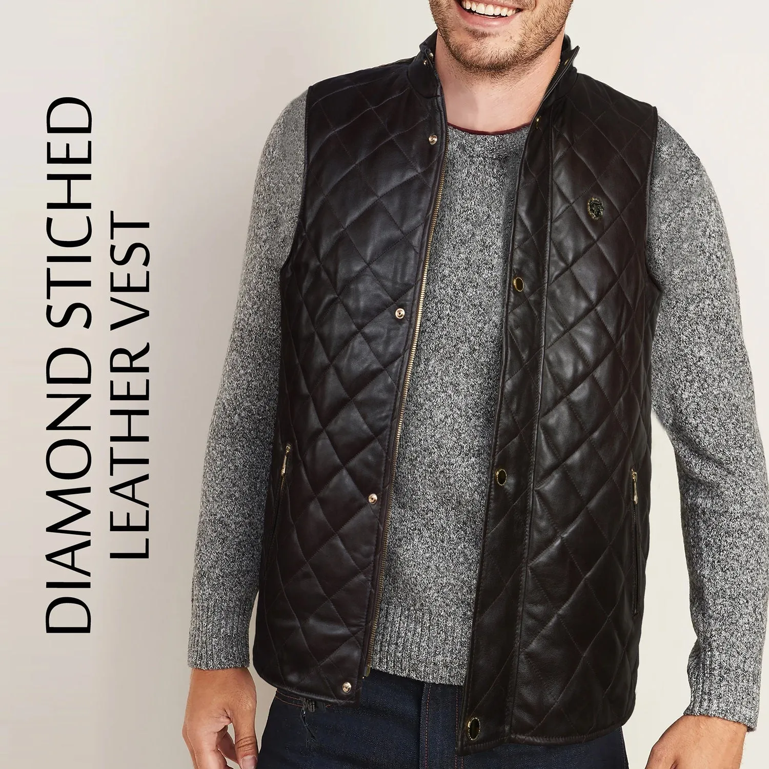 Diamond Stitched Dark Brown Vests