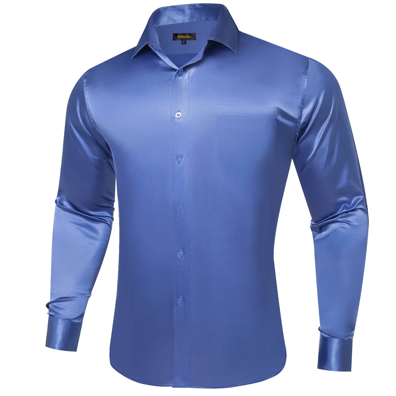 DiBanGu Blue Shirt Azure Solid Men's Long Sleeve Button Up Collared Shirt Top