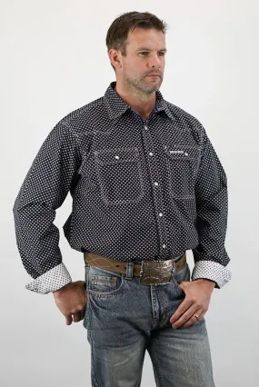 Drover Signature Series - Stampede - Pearl Snap, Print, Option Cuff, Classic Fit Shirt (Black w/ White Flowers)