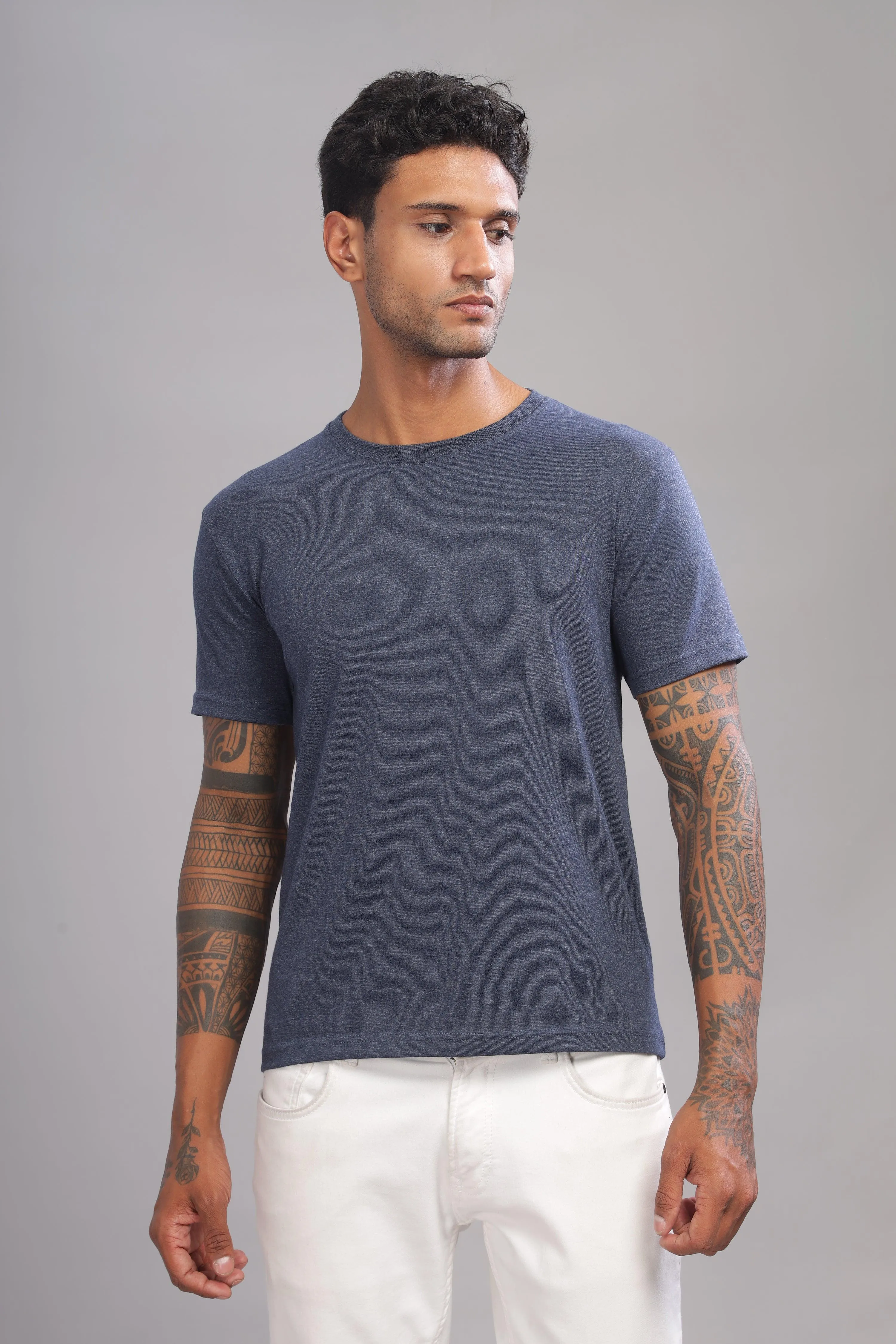 Ecolution Premium Eco-Blend Denim Blue Crew Neck T-Shirt – Planet-Friendly Fashion