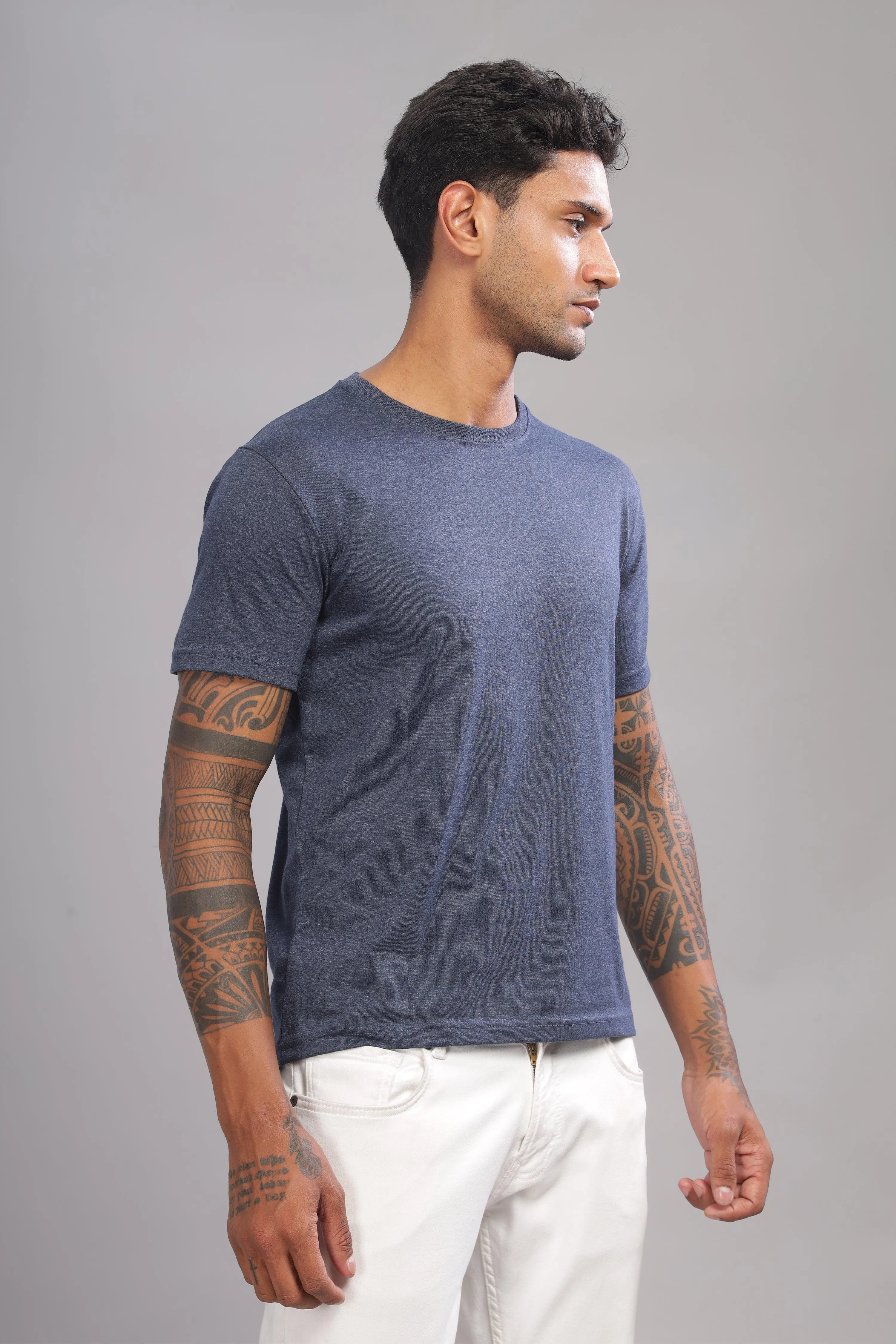 Ecolution Premium Eco-Blend Denim Blue Crew Neck T-Shirt – Planet-Friendly Fashion