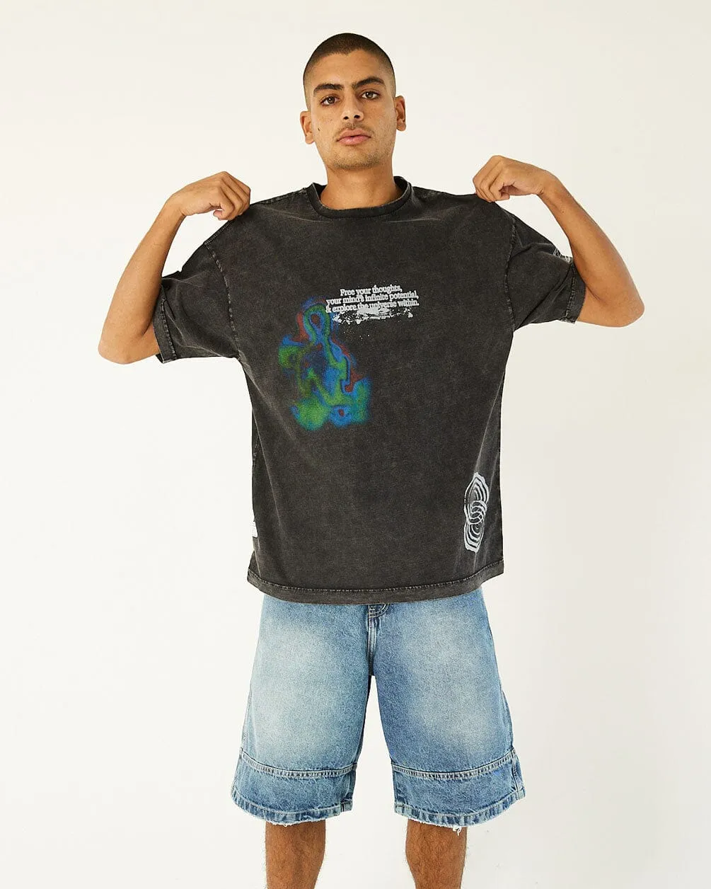 Free Your Thoughts Acid Washed Oversized Tee