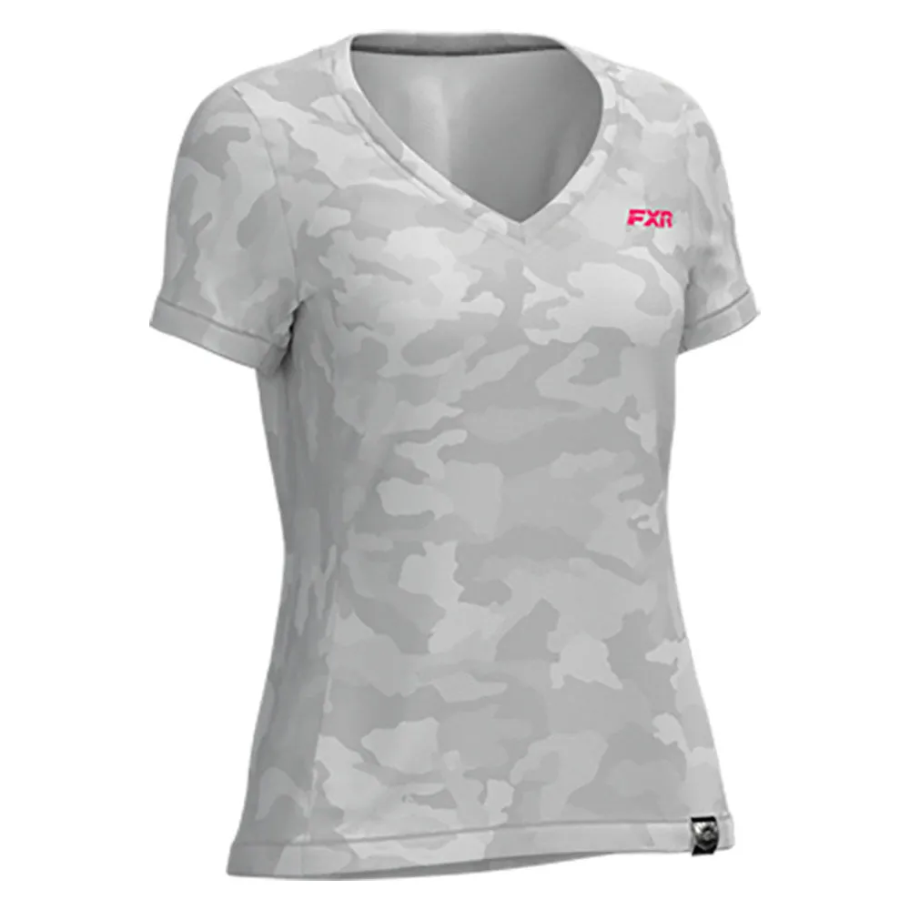 FXR Breezy UPF V-Neck T-Shirt Grey Camo/Razz