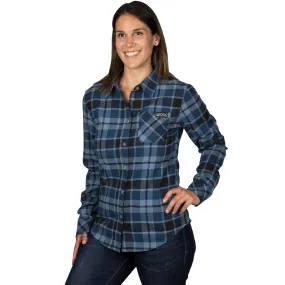 FXR  Womens Timber Flannel Shirt Steel Slate Zippered Pouch Hand Pockets Drawcord