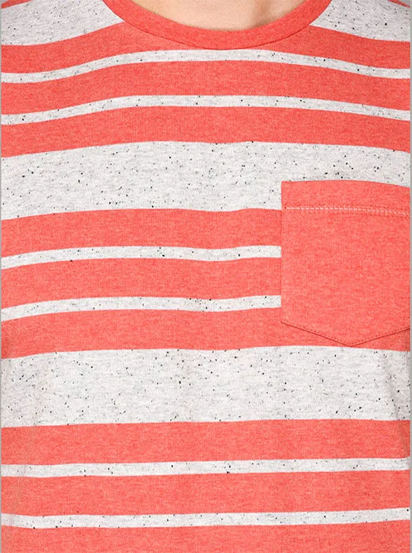 Greenfibre Carrot Red & Grey Striped Slim Fit Round Neck T-Shirt