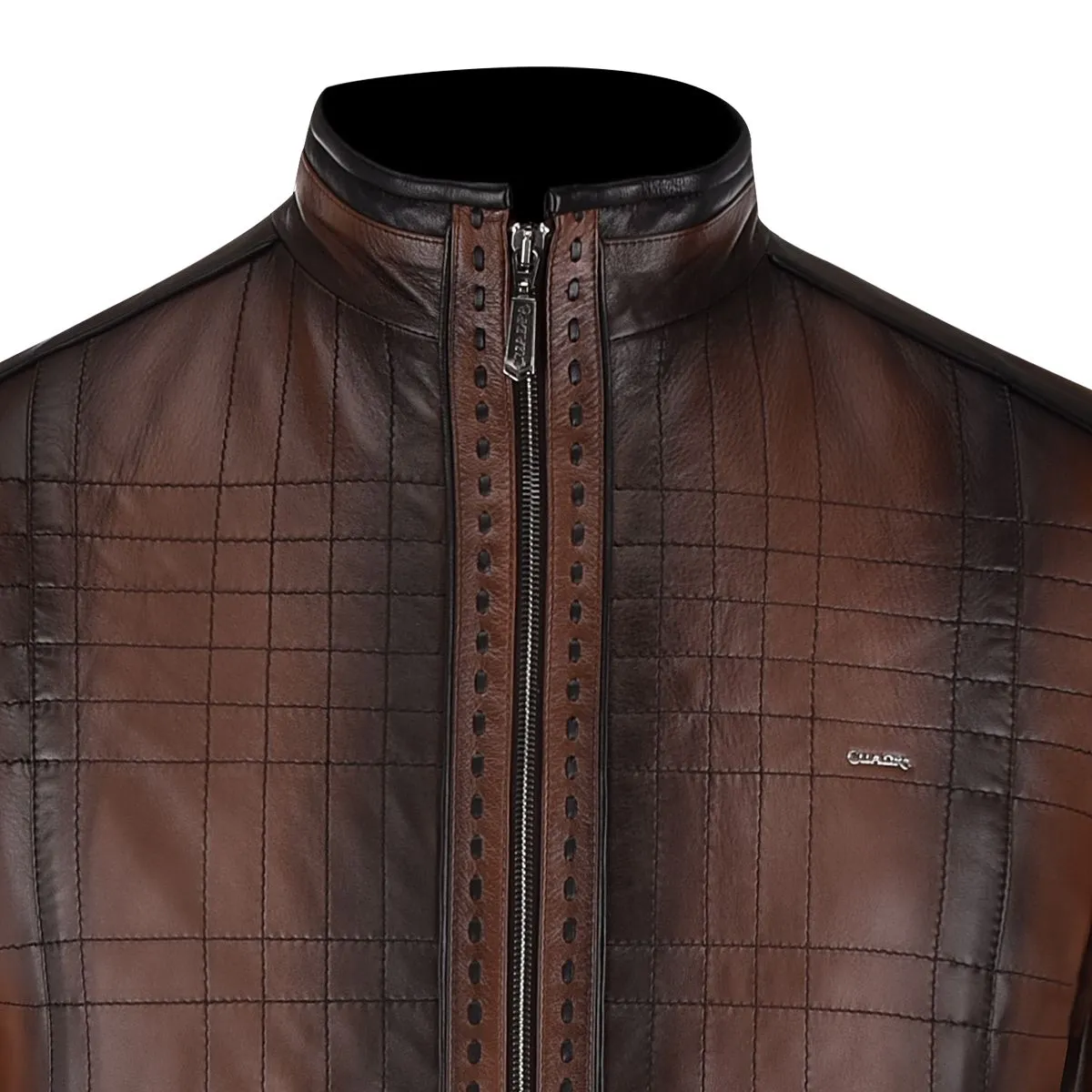 H293COB - Cuadra brown casual fashion quilted sheepskin leather jacket for men