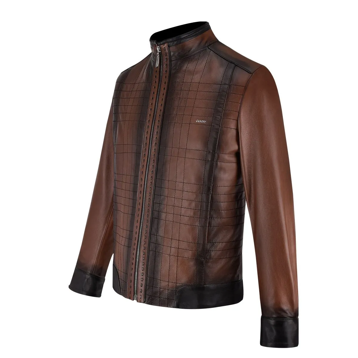 H293COB - Cuadra brown casual fashion quilted sheepskin leather jacket for men